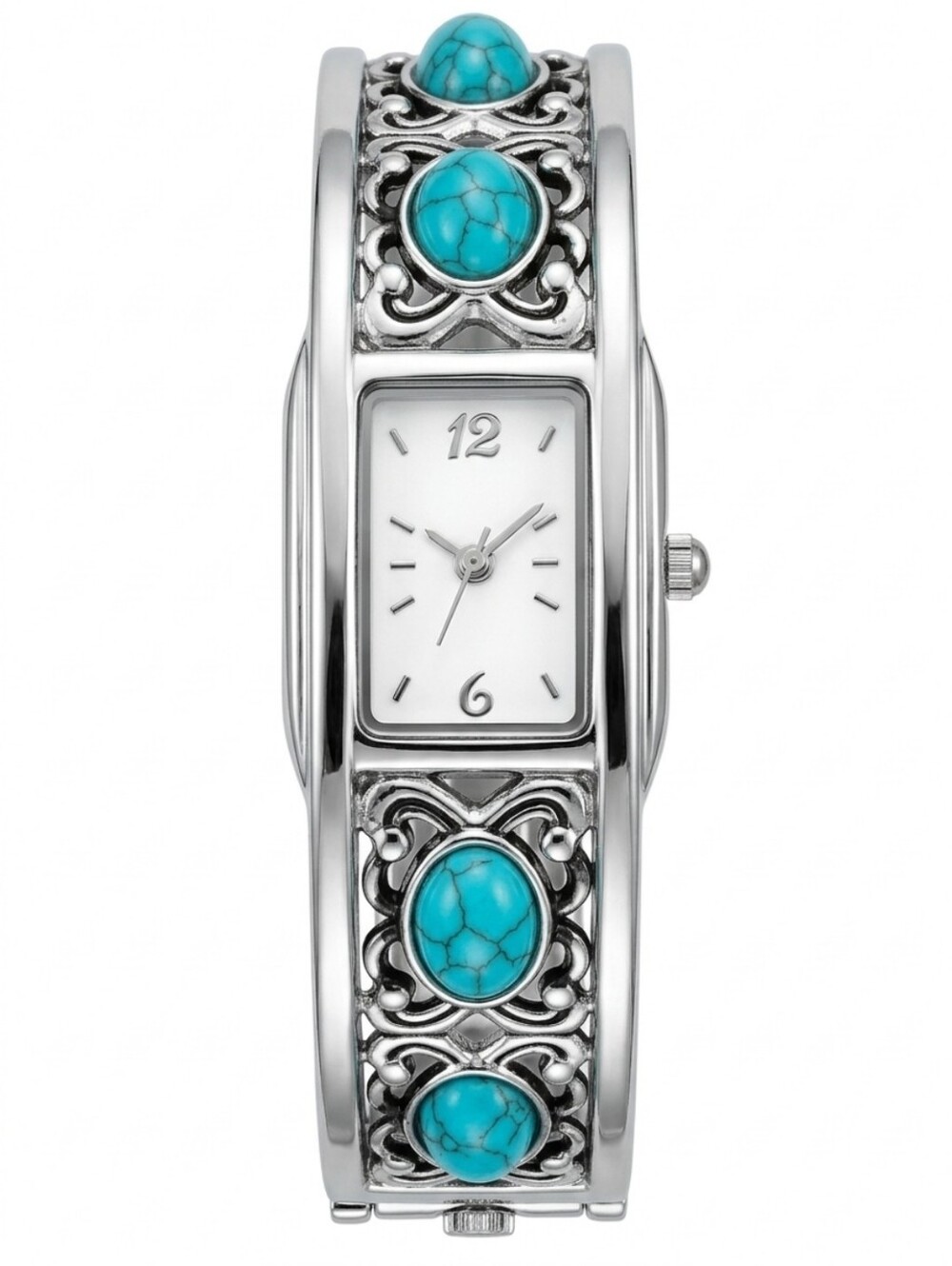 Southwestern Boho Silver-Tone Turquoise Accent Bracelet Watch